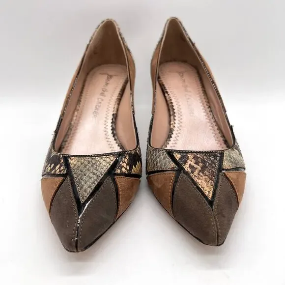JEAN-MICHEL CAZABAT Pointy Toe Pumps Womens 6.5 Suede Patchwork Kitten Heels - Picture 3 of 10